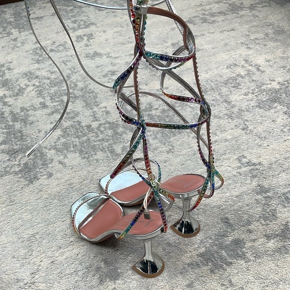 New Amina Muaddi x AWGE Rainbow Crystal LSD Wrap
Around Gladiator Sandals Heels - Picture 5 of 16